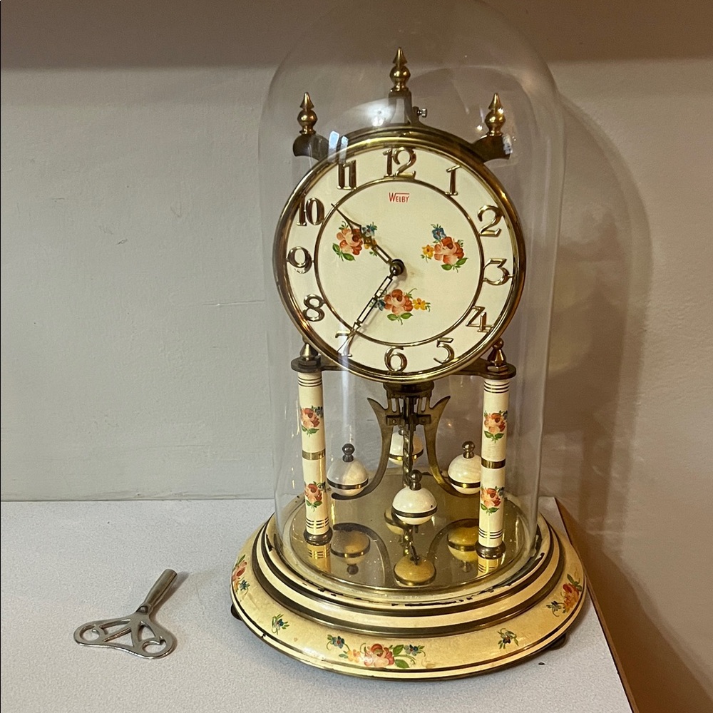 Welby Vintage Floral Dome Clock Anniversary Edition with Gold Accents